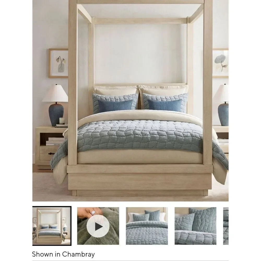 Pottery Barn Chambray Blue Quilted Cotton Coverlet